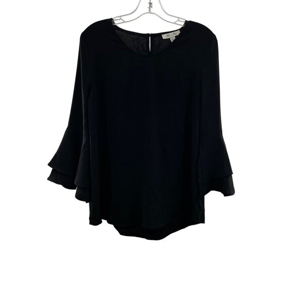 She + Sky Women's 3/4 Bell Sleeve Top Black Size Small Keyhole - Picture 1 of 9